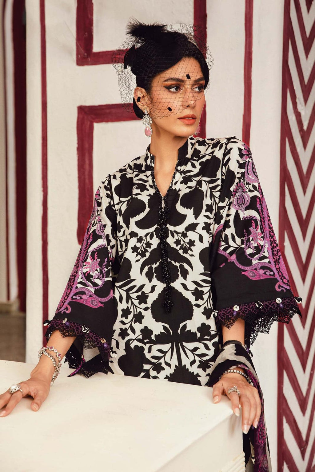 Maria B Purple Black Embroidered Printed Lawn 3PC Unstitched
