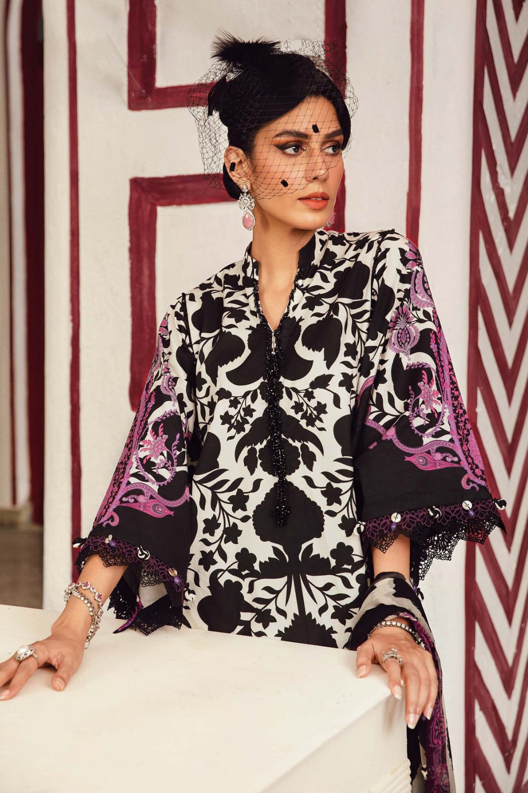 Maria B Purple Black Embroidered Printed Lawn 3PC Unstitched