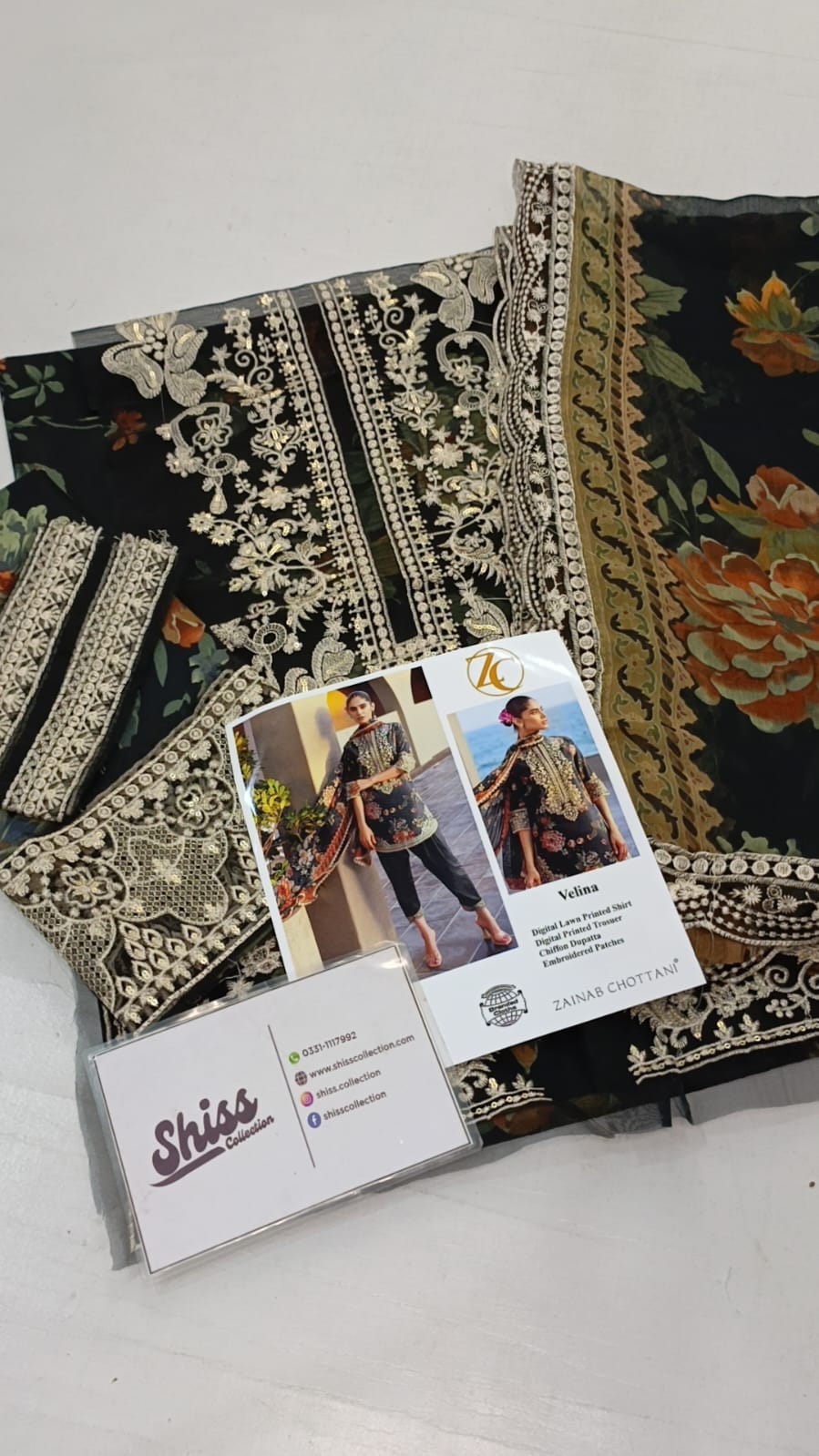 Zainab Chottani 01 Black Embroidered Printed Lawn 3PC Unstitched