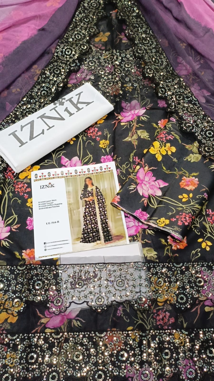 Iznik Black 544-B Embroidered Printed Lawn 3PC Unstitched
