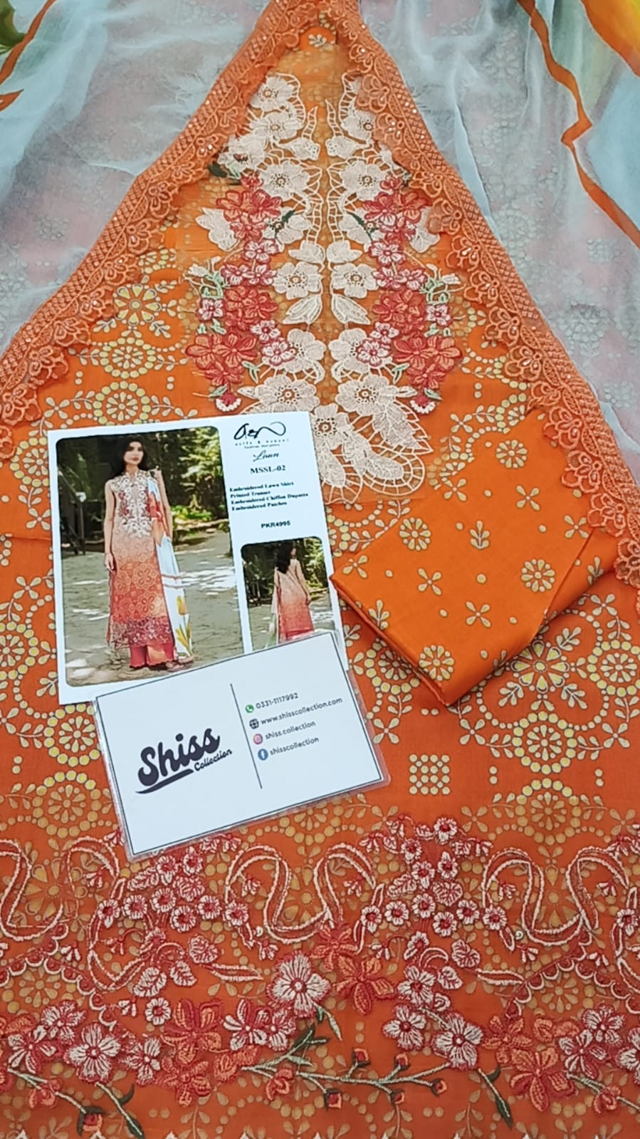Asifa Nabeel orange Printed Lawn Embroidery Collection 3Piece Unstitched