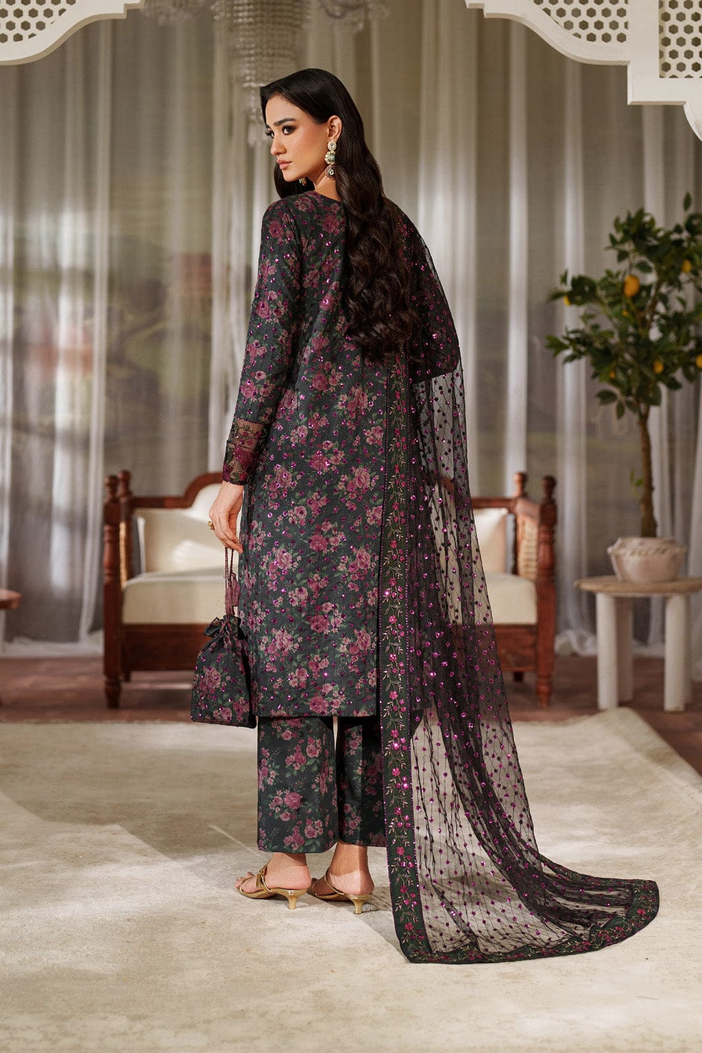 Iznik Black Full Print Lawn Embroidered 3Piece Unstitched