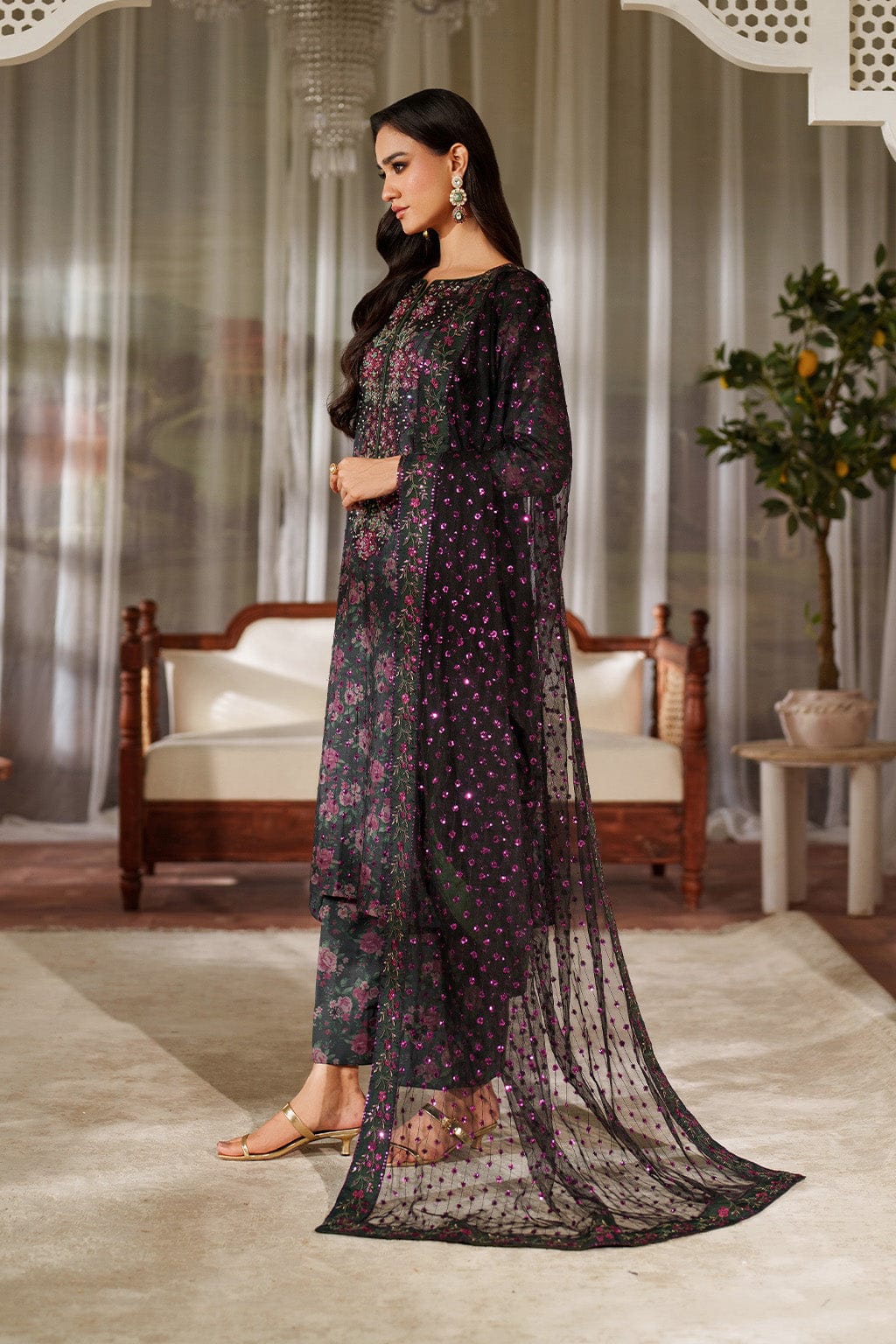 Iznik Black Full Print Lawn Embroidered 3Piece Unstitched