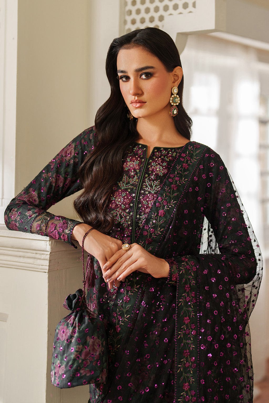 Iznik Black Full Print Lawn Embroidered 3Piece Unstitched