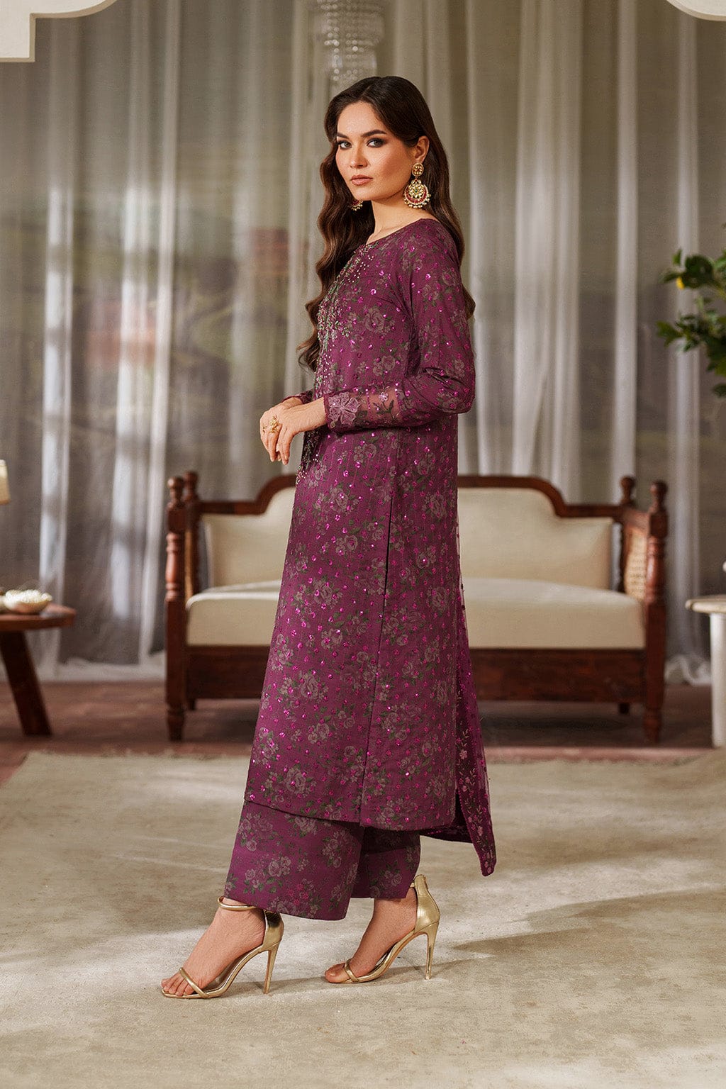 Iznik Maroon Full Print Lawn Embroidered 3Piece Unstitched