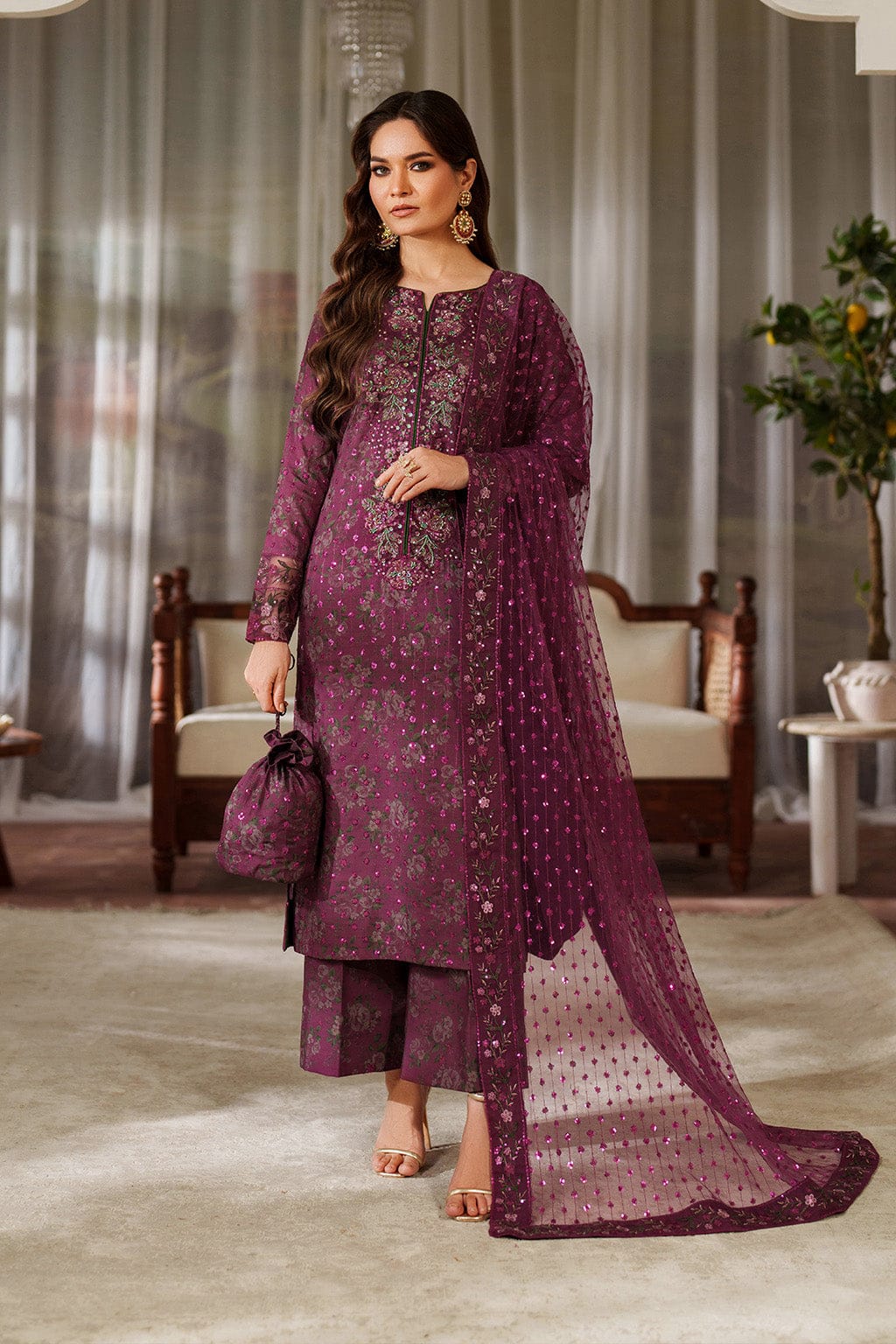 Iznik Maroon Full Print Lawn Embroidered 3Piece Unstitched