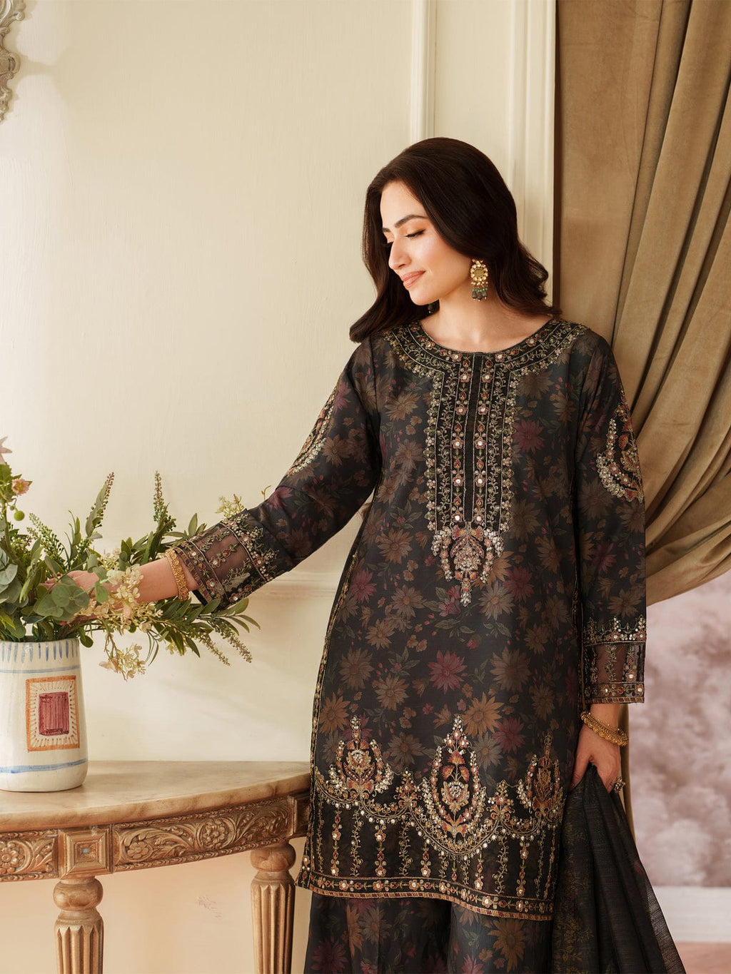 Mohagni Black Full Print Lawn Embroidered 3Piece Unstitched