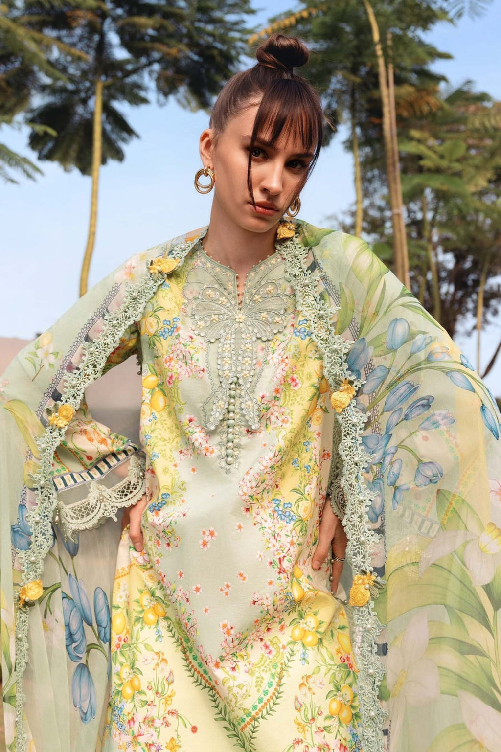 Maria B Yellow 8-B Digital Print Lawn Summer'26 Embroidered 3Piece Unstitched
