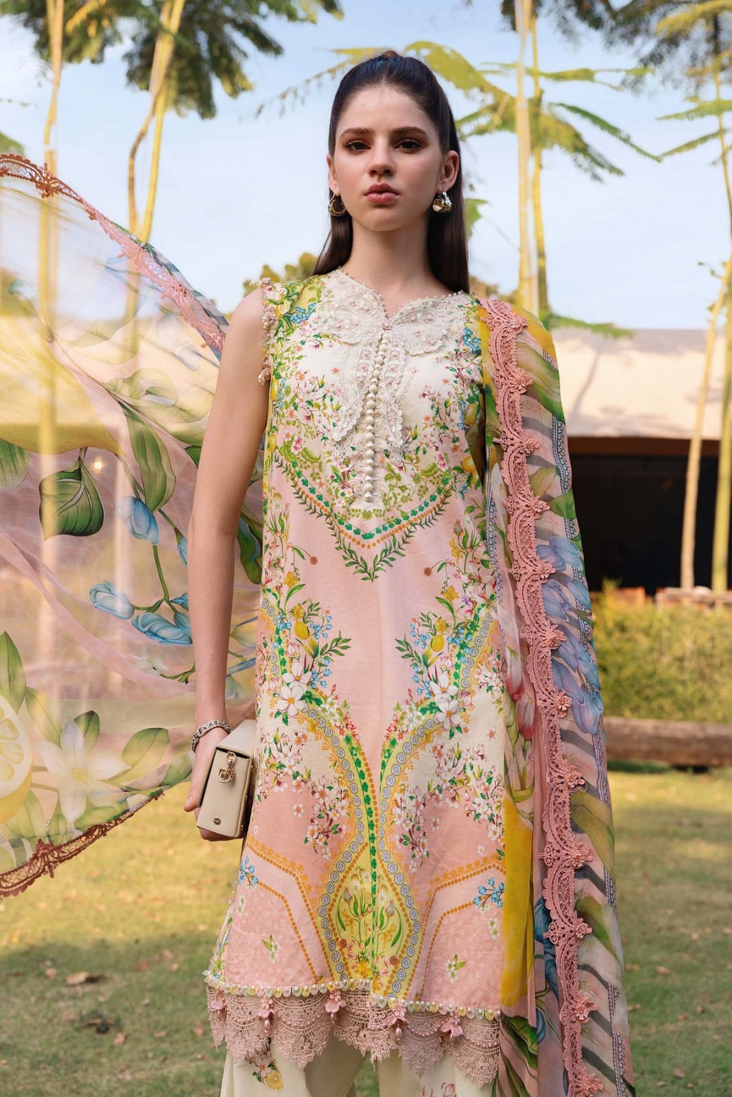 Maria B Pink 8-A Digital Print Lawn Summer'26 Embroidered 3Piece Unstitched