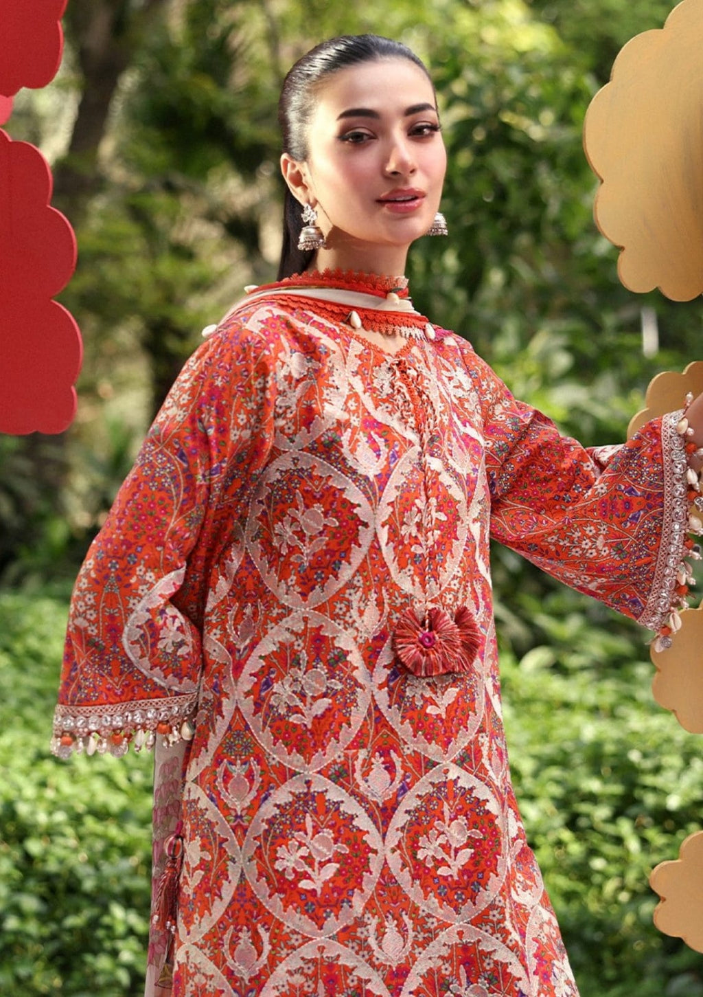 Maria B 3=A Rust Full Printed Lawn Summer'26 Embroidered 3Piece Unstitched