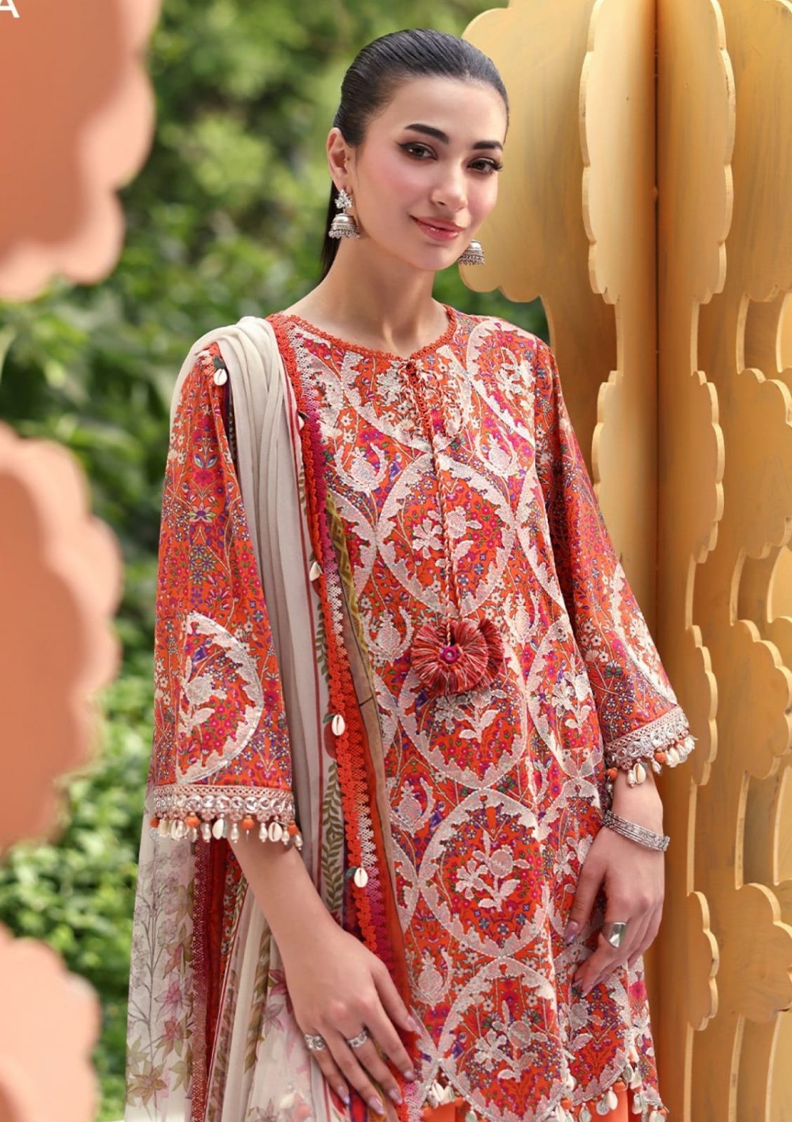 Maria B 3=A Rust Full Printed Lawn Summer'26 Embroidered 3Piece Unstitched