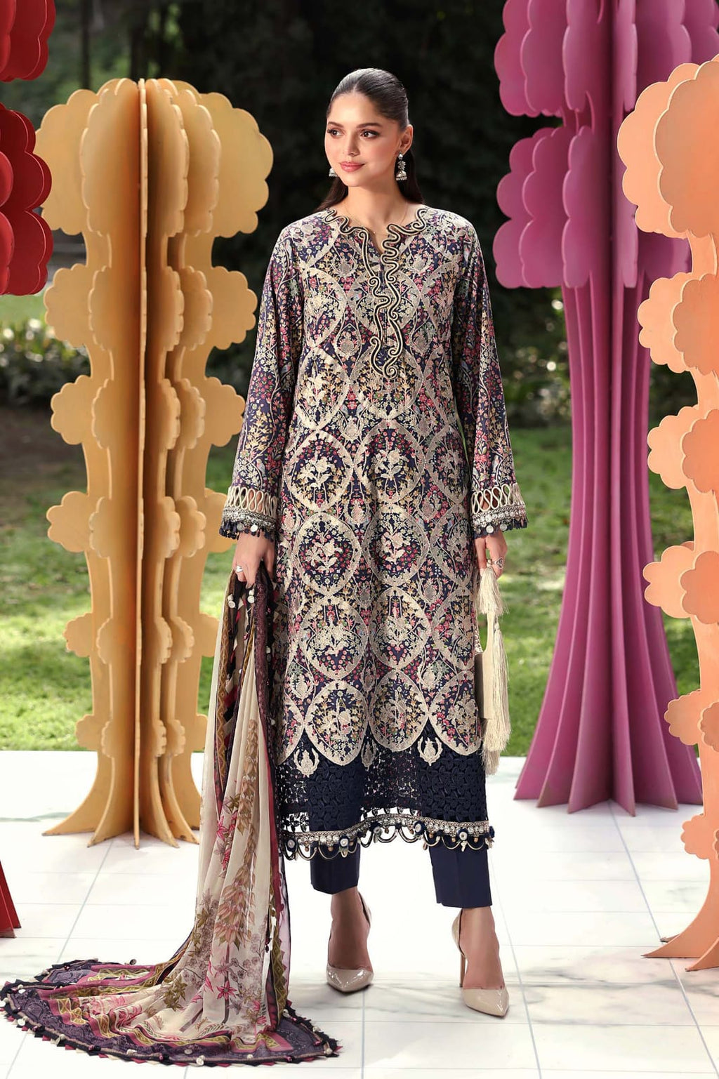 Maria B 3=B Blue Full Printed Lawn Summer'26 Embroidered 3Piece Unstitched