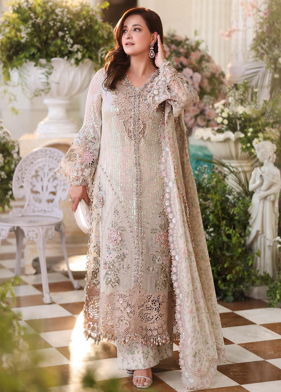 Maria B Skin Hand Work Embroidered Luxury Chiffon 3piece Unstitched