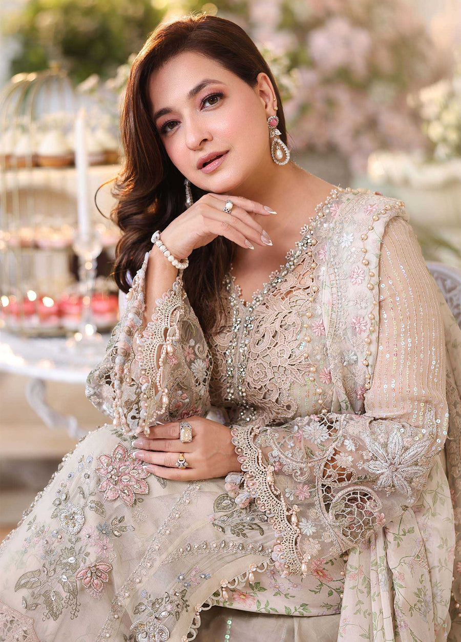 Maria B Skin Hand Work Embroidered Luxury Chiffon 3piece Unstitched