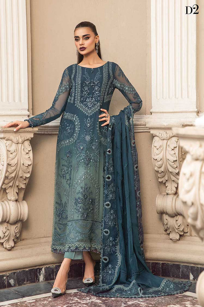 MARIA B BLUE CHIFFON FORMAL COLLECTION DRESS 3PC SC 1130