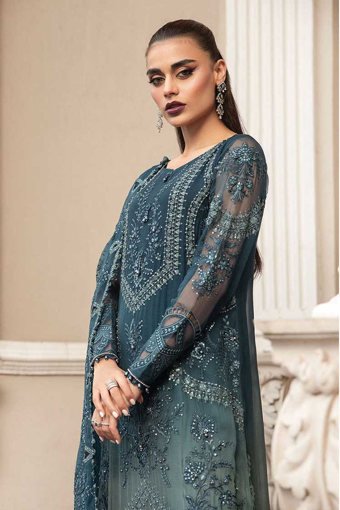 MARIA B BLUE CHIFFON FORMAL COLLECTION DRESS 3PC SC 1130