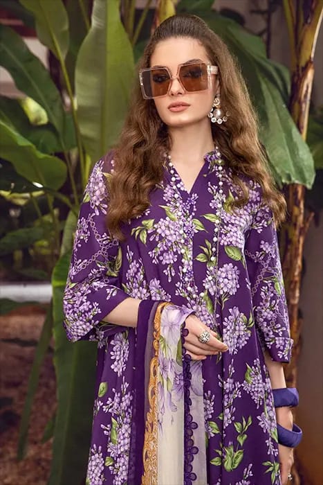 Maria B Purple Pure Lawn Print Embroidery Chikankari Digital Chiffon Duptta SC 1182
