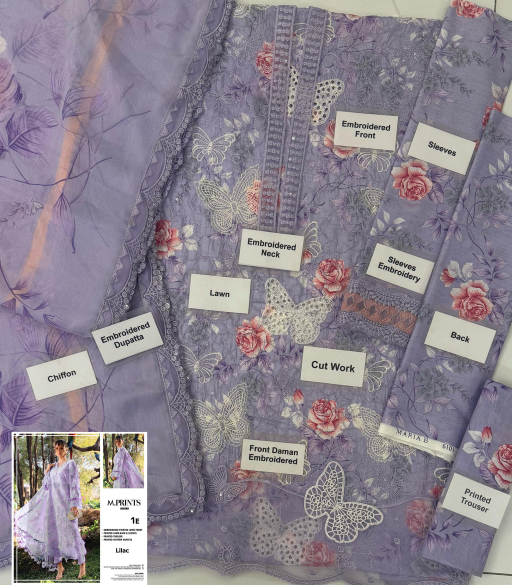 Maria B Butterfly Purple Full Printed Lawn Summer'26 Embroidered 3Piece Unstitched