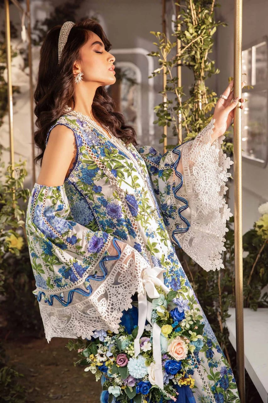 MARIA B MPRINT BLUE & WHITE DIGITAL LAWN EMB DRESS SC 1174