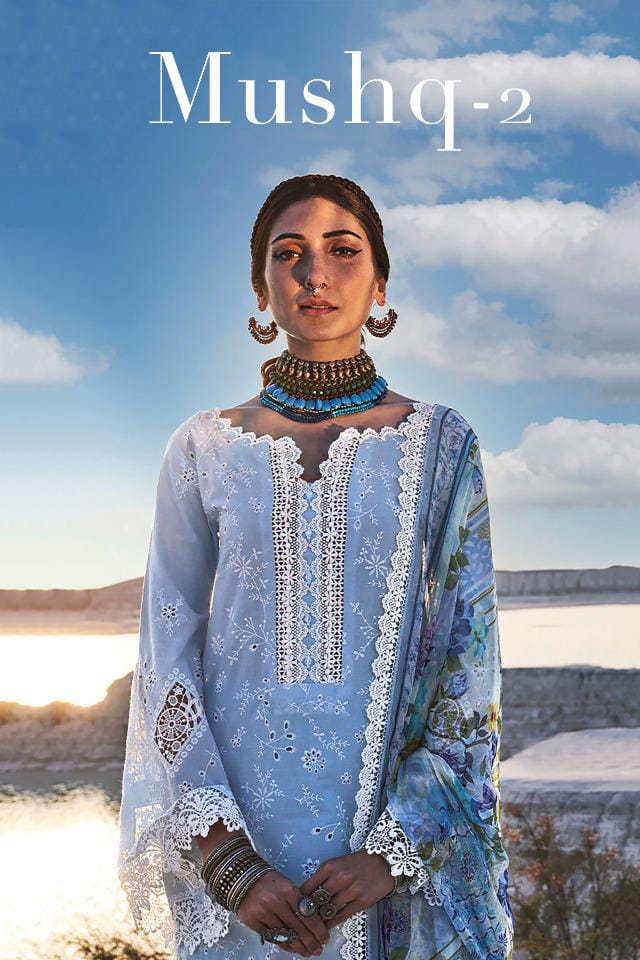 MUSHQ LAWN EMBROIDERY CHIKANKARI SKY BLUE SC 1207