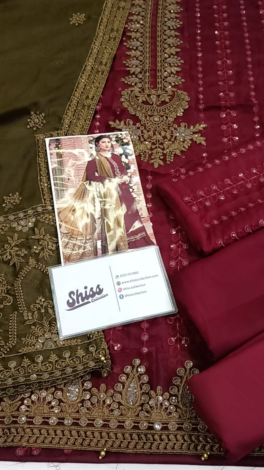 Sateen Maroon Chiffon Embroidey 3Piece Unstitched