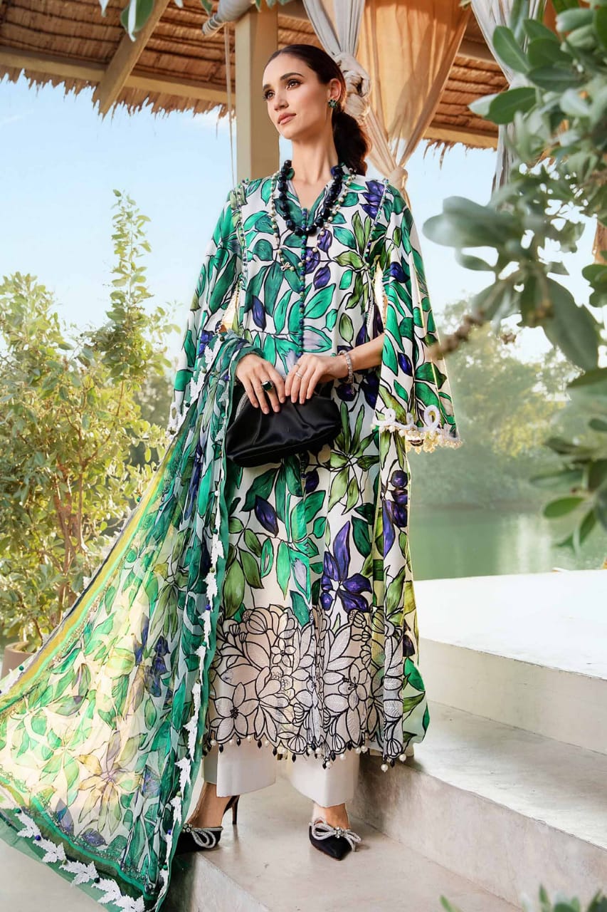 Maria B Lawn Printed Embroidery Dress 3pc Unstitched 5-A SC-1298