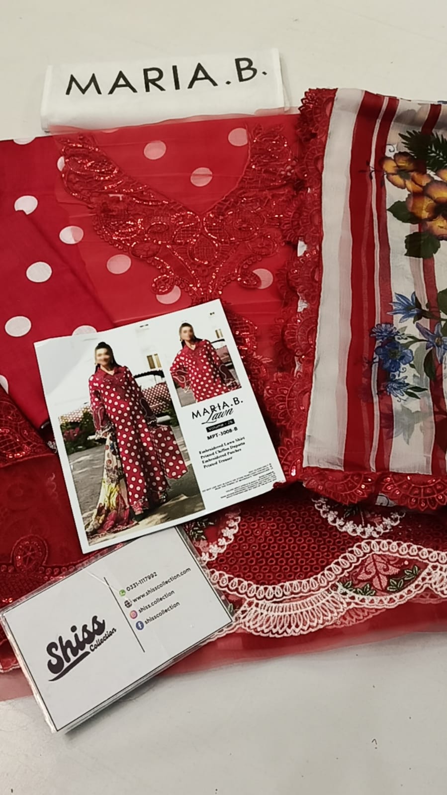 Maria B 8=B Red Full Printed Lawn Summer'26 Embroidered 3Piece Unstitched
