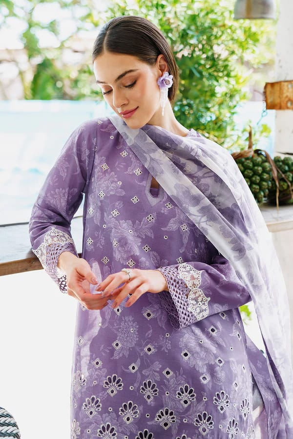 Baroque Shifle Chikankari Lilac Pure Lawn New Arrival 3pc SC 1056
