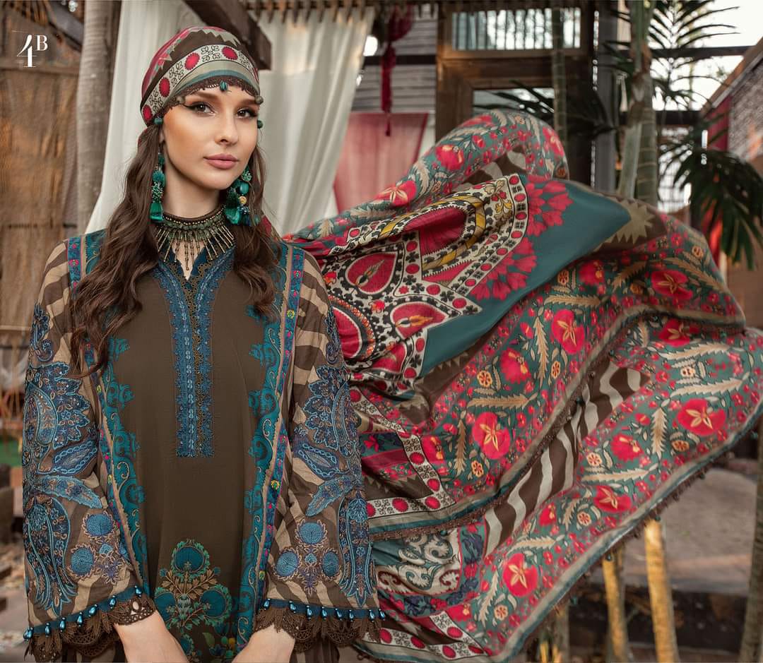 MARIA B BROWN ZIK PURE LAWN EMBROIDERY 3PC DRESS SC 1134