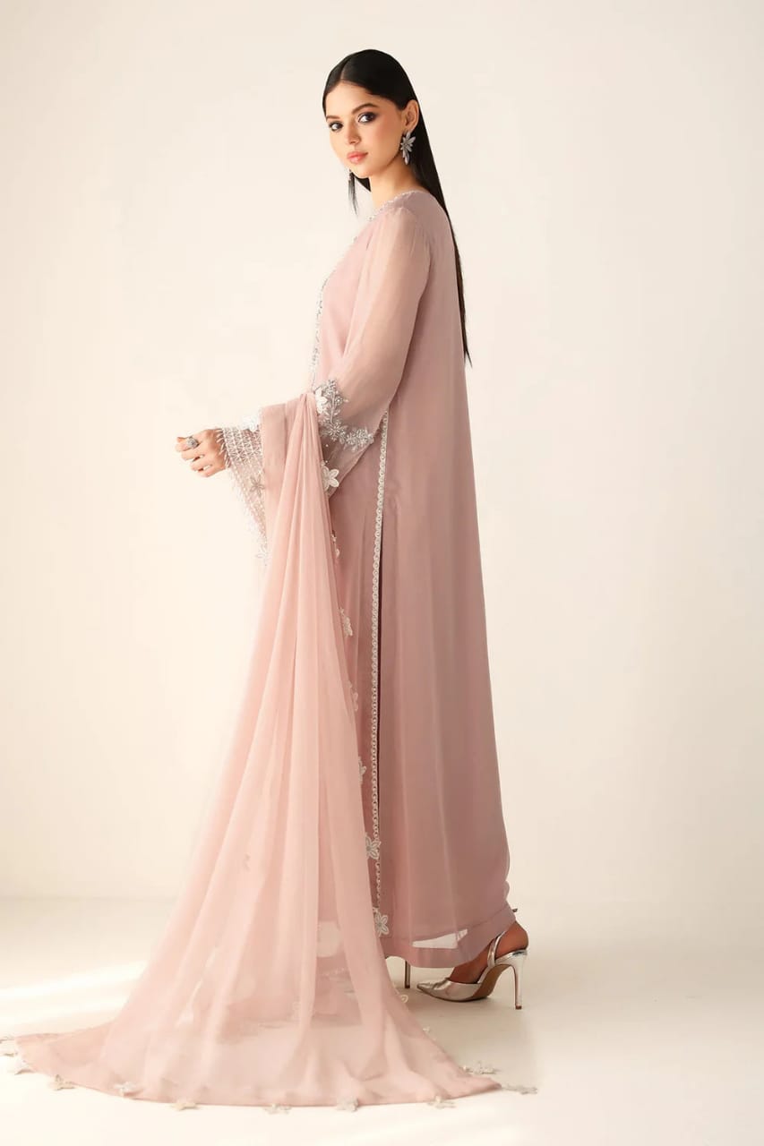 Barouqe Peach Chiffon Embroidered & Hand Embellished 3 Piece Unstiched