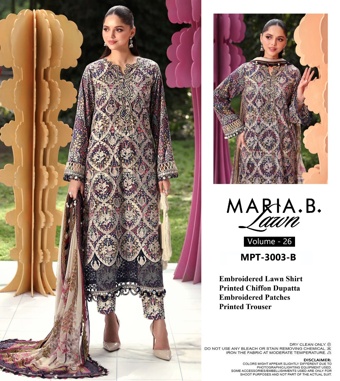 Maria B 3=B Blue Full Printed Lawn Summer'26 Embroidered 3Piece Unstitched