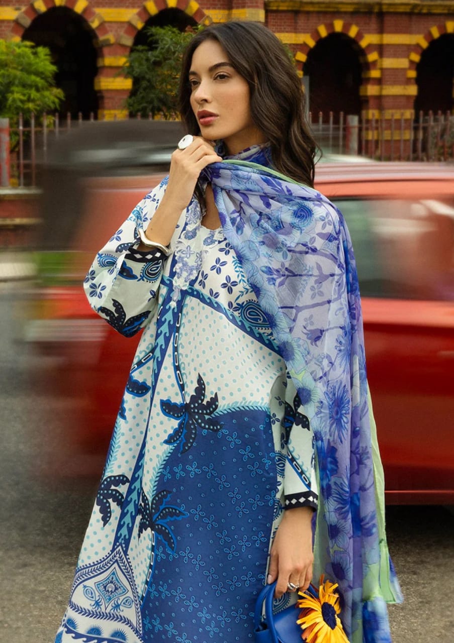 Mushq Blue White Summer Collection Lawn 3pc Unstitched Dress SC-1303
