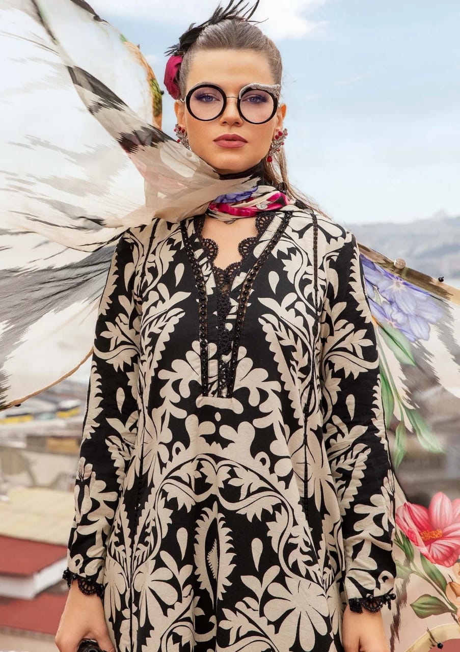 Maria B Lawn Duptta Black Skin Printed Embroidery 3pc Unstitched SC-1269