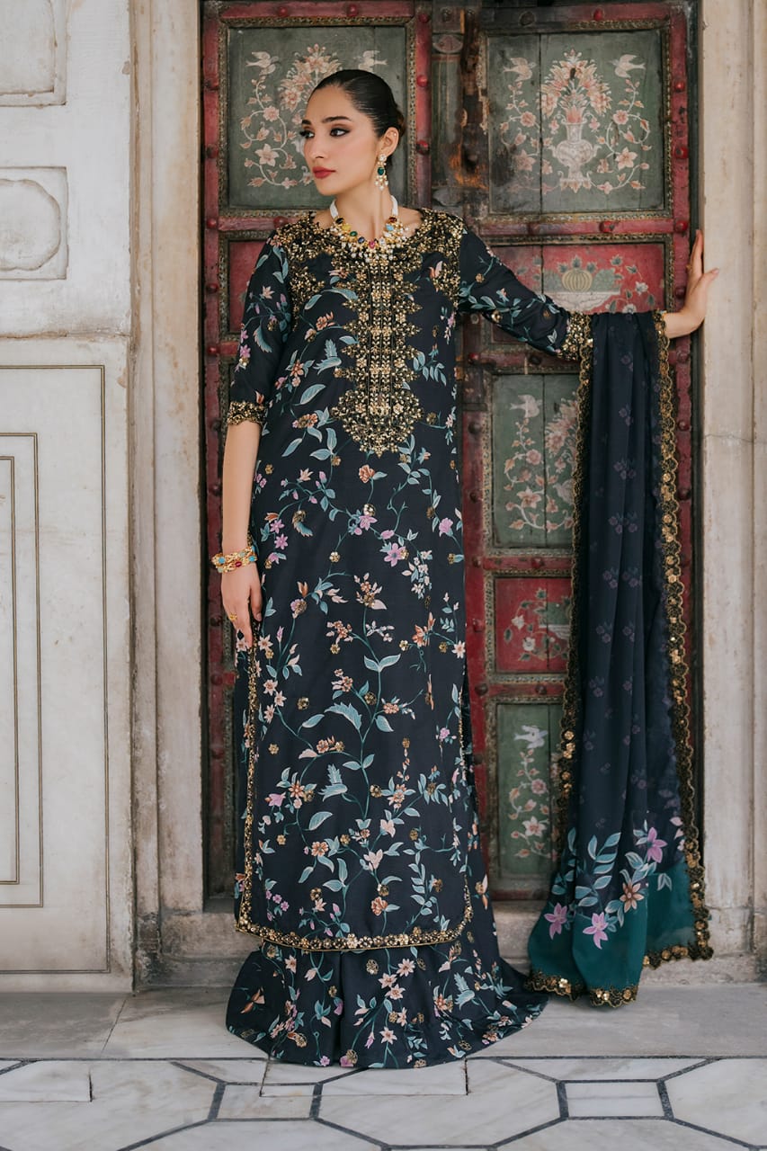 Iznik Black Zari gold Lawn Embroidery Dres 3pc Unstitched SC-1294