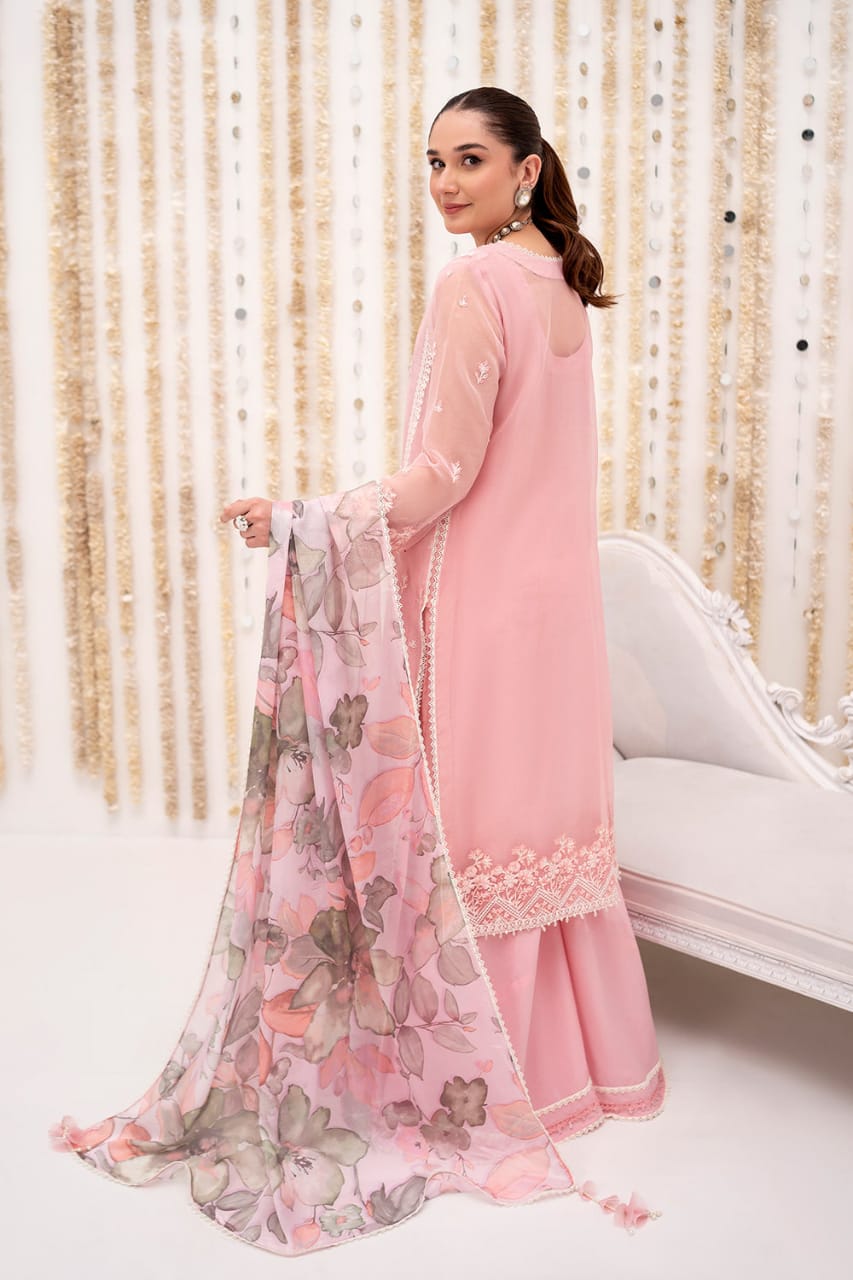 So Kamal Pink Chiffon Formal Collection 3pc Unstitched Dress SC 1232