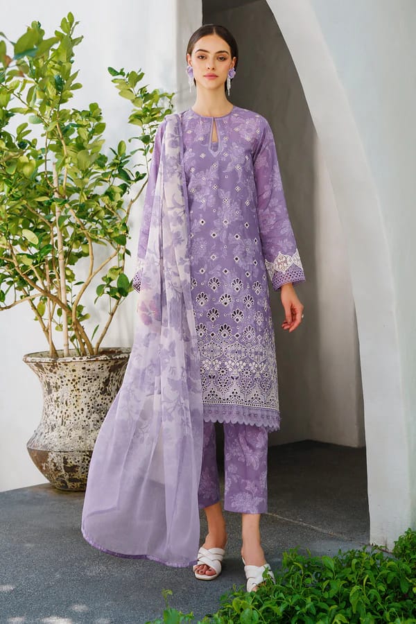 Baroque Shifle Chikankari Lilac Pure Lawn New Arrival 3pc SC 1056