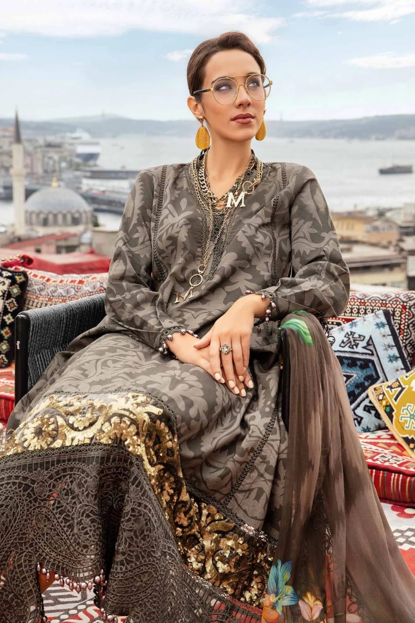 Maria B Olive Green Pure Lawn New Arrival Embroidery Dress 3pc SC 1177