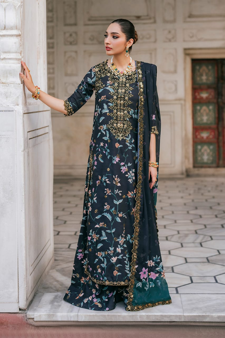 Iznik Black Zari gold Lawn Embroidery Dres 3pc Unstitched SC-1294