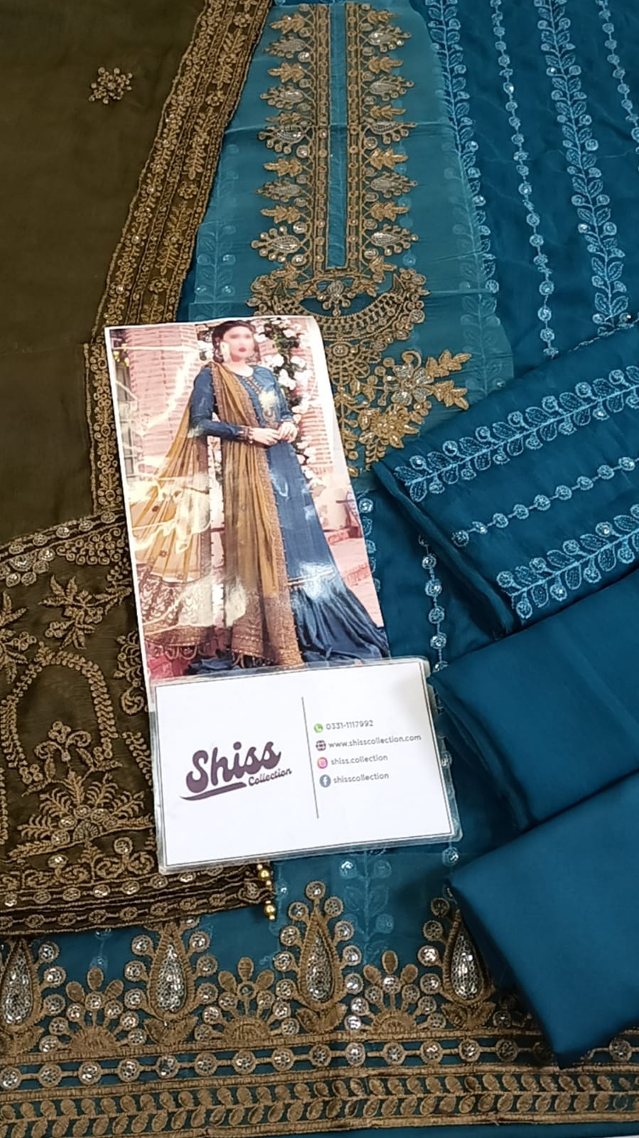 Sateen Blue Chiffon Embroidey 3Piece Unstitched