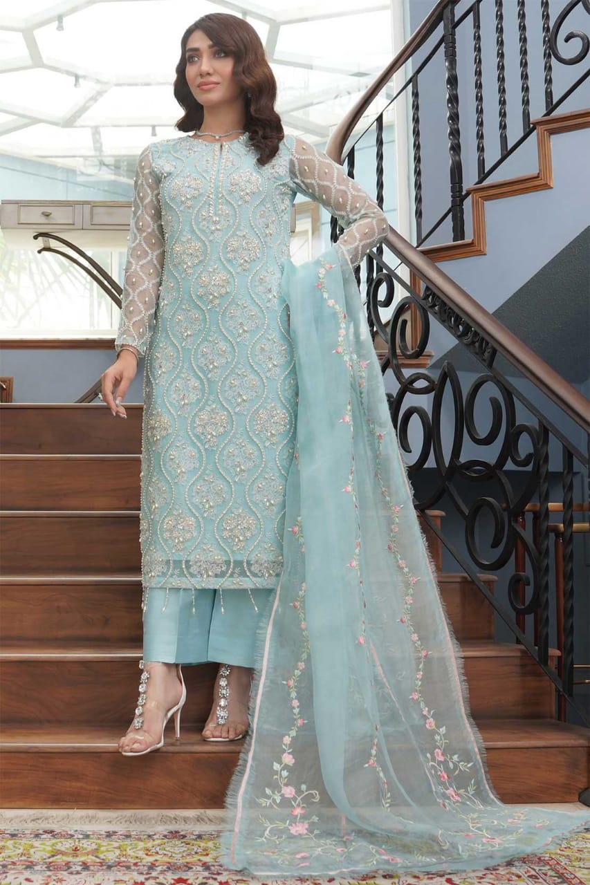 FALAK - HENNA SKY ORGANZA DRESS SC 1082