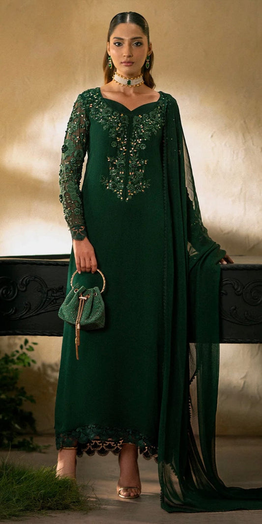 Vanya Bottle Green Chiffon Hand Work Formal Collection