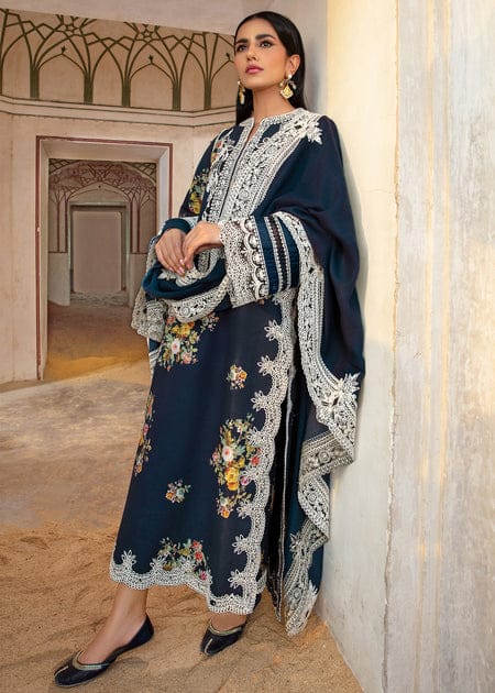 Crimson X Blue Chikankari Embroidery Dress 3pc SC 1072