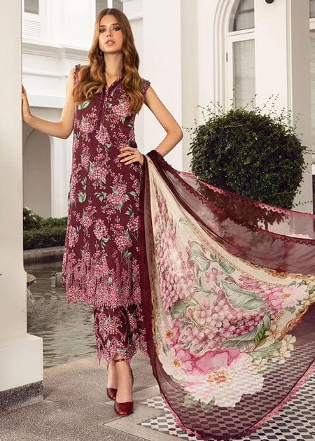 Maria B Maroon Pure Lawn Embroidery Dress 3pc