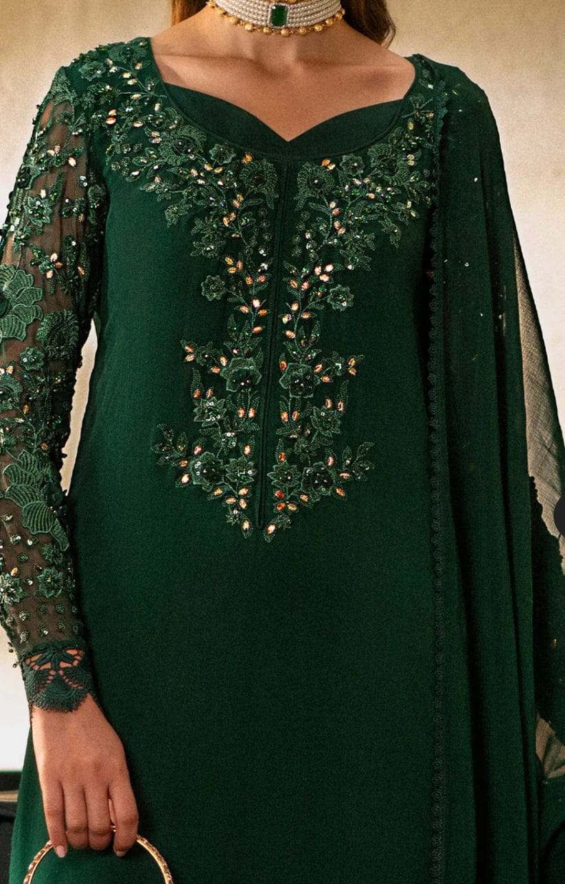 Vanya Bottle Green Chiffon Hand Work Formal Collection SC 1233