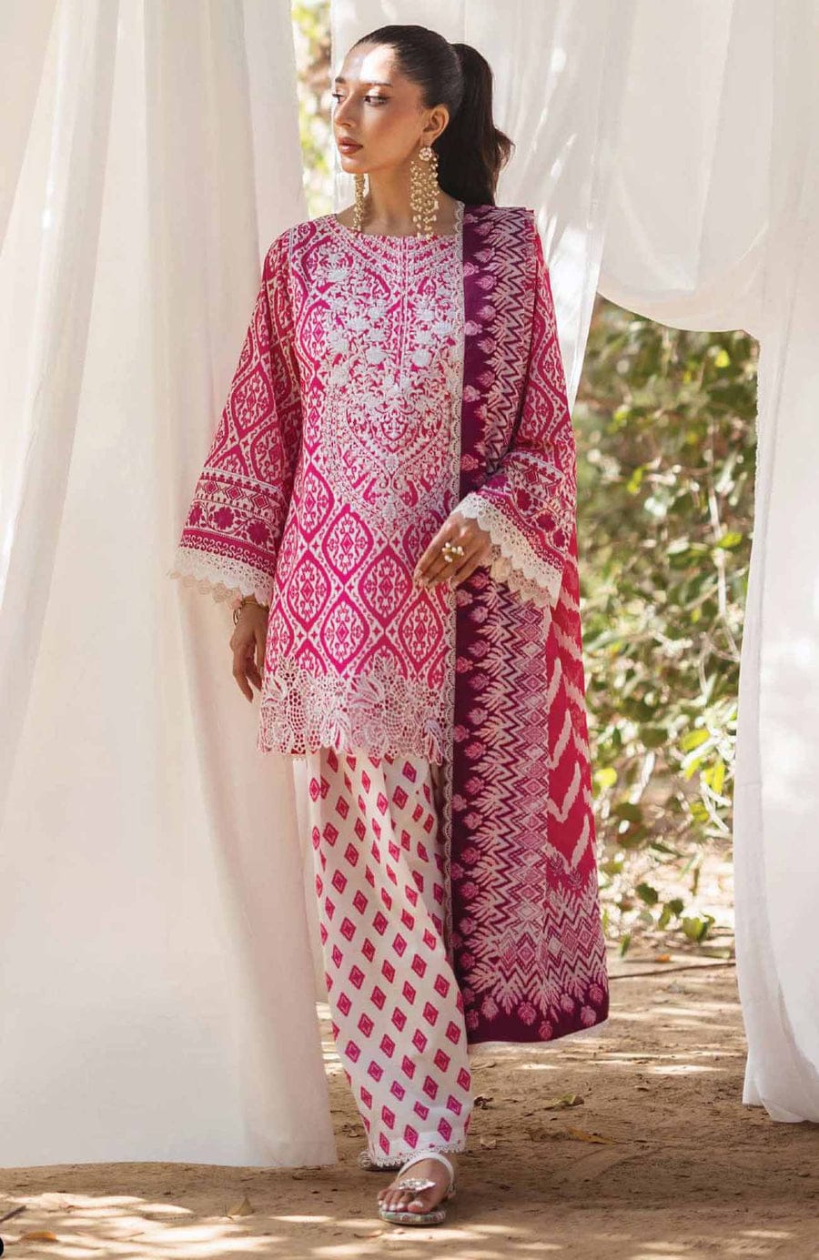 Z.C Pink Lawn Duptta Print Embroidery 3pc Unstitched SC-1271