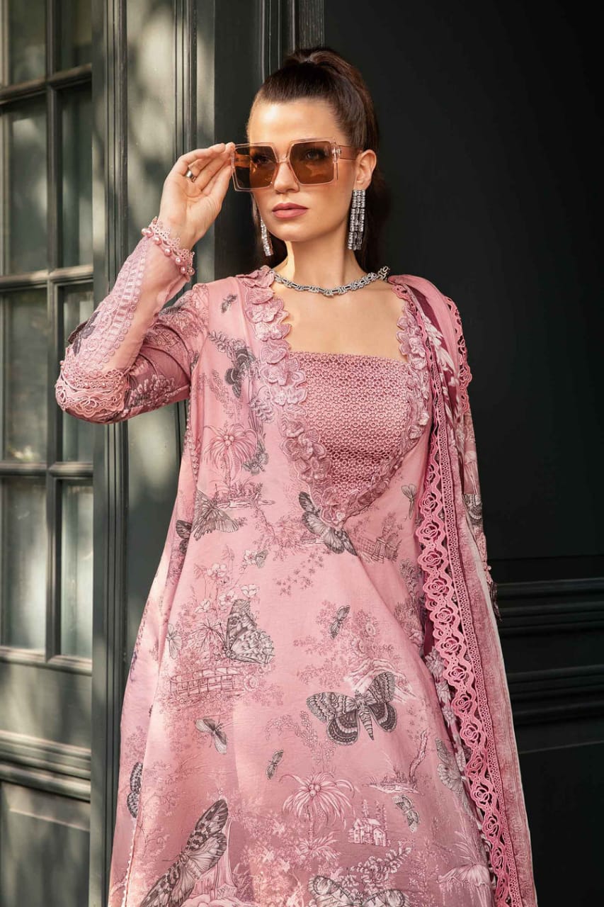 Maria B Pink Pure Lawn Printed Embroidery Dress 3pc  SC 1180