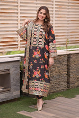 Aneela's Black Luxury Silk Digital Print Embroidered 3Piece Unstitched  SC-1330