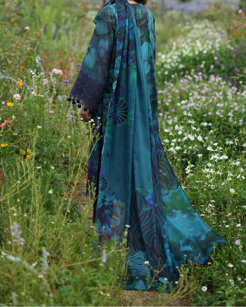 Baroque Navy Blue Lawn Digital Print Embroidery 3piece Unstitched