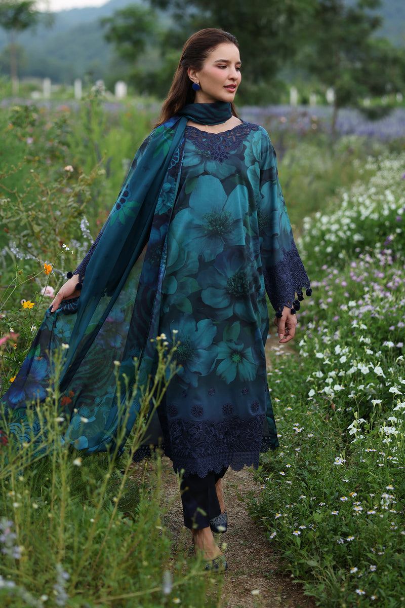 Baroque Navy Blue Lawn Digital Print Embroidery 3piece Unstitched