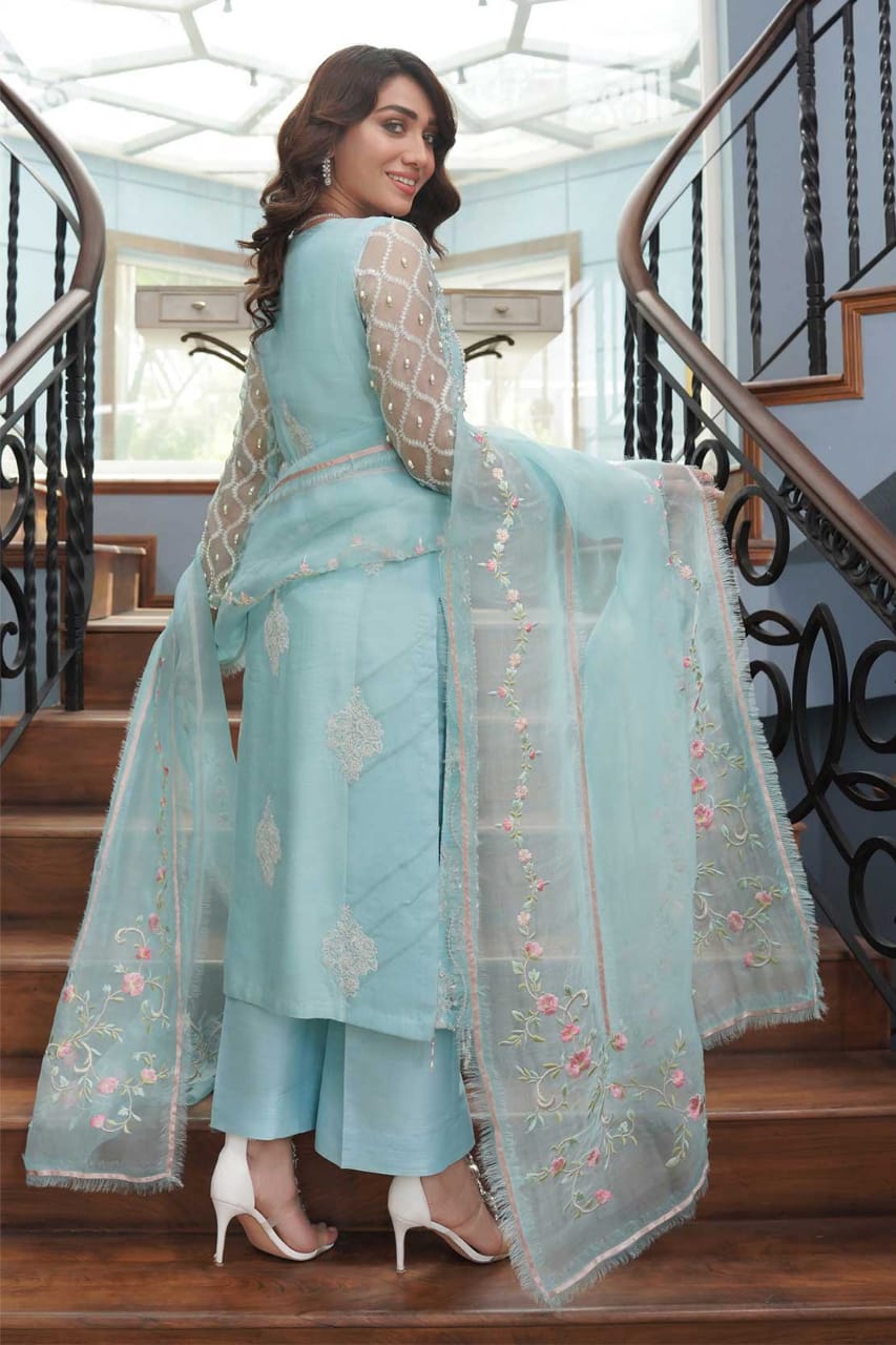 FALAK - HENNA SKY ORGANZA DRESS SC 1082